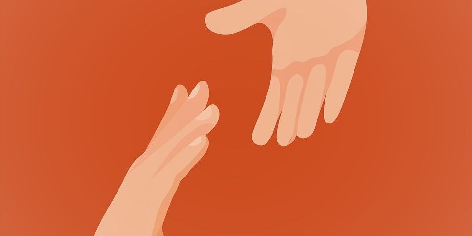 Ilustračný obrázok - ruky naťahujúce sa jedna k druhej. Obrázok k diskusii Spoločne proti násiliu.