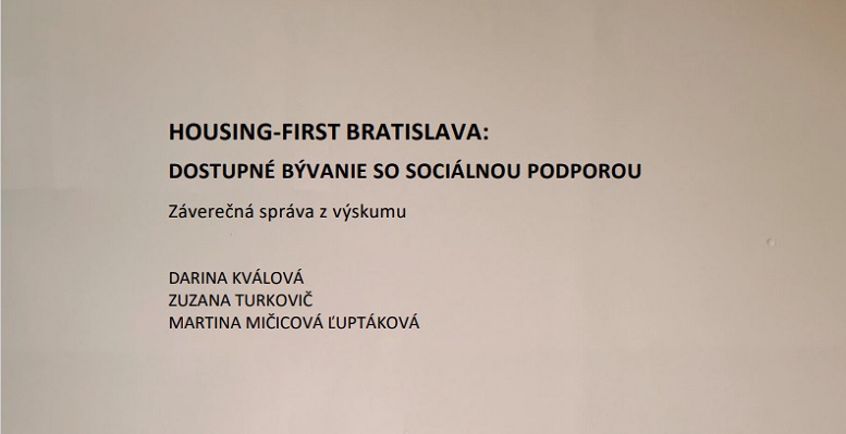 Titulná strana výskumnej správy Housing-first Bratislava: Dostupné bývanie so sociálnou podporou, 2023