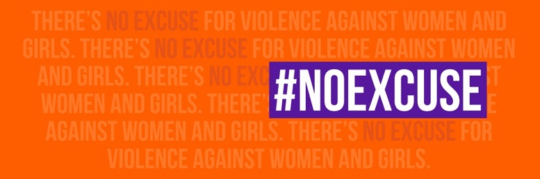 Grafika s nápisom No Excuse! - Neexistuje žiadne ospravedlnenie pre násilie páchané na ženách a dievčatách. Bez pardonu!