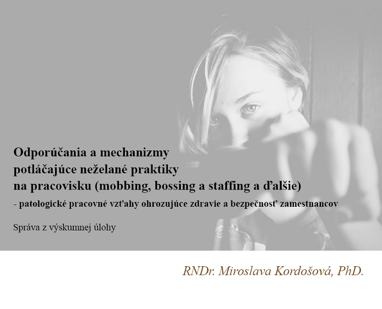 Titulná strana výskumnej správy M. Kordošová: Odporúčania a mechanizmy potláčajúce neželané praktiky na pracovisku