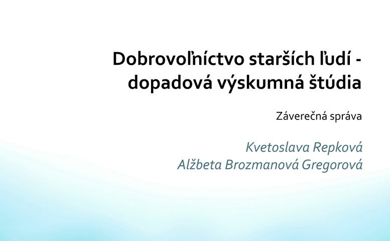 Titulná strana štúdie Dobrovoľníctvo starších ľudí (K. Repková, A. Brozmanová Gregorová, 2024)