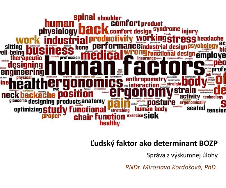 Titulná strana výskumnej úlohy Ľudský faktor ako determinant BOZP (M. Kordošová, 2025)